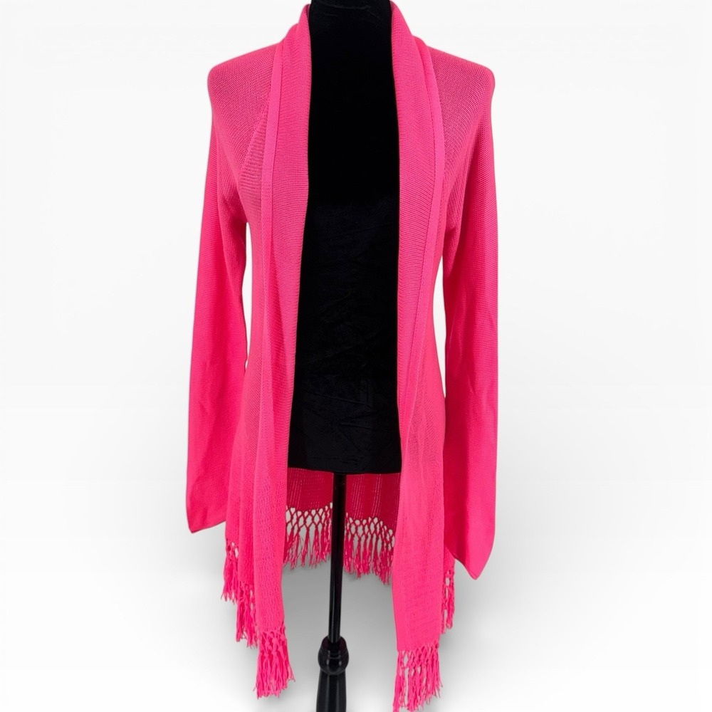 Lilly Pulitzer Pink Fringe Open Front Cardigan Sweater Size L